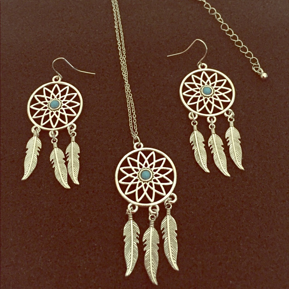 Silver Dream catcher with turquoise center